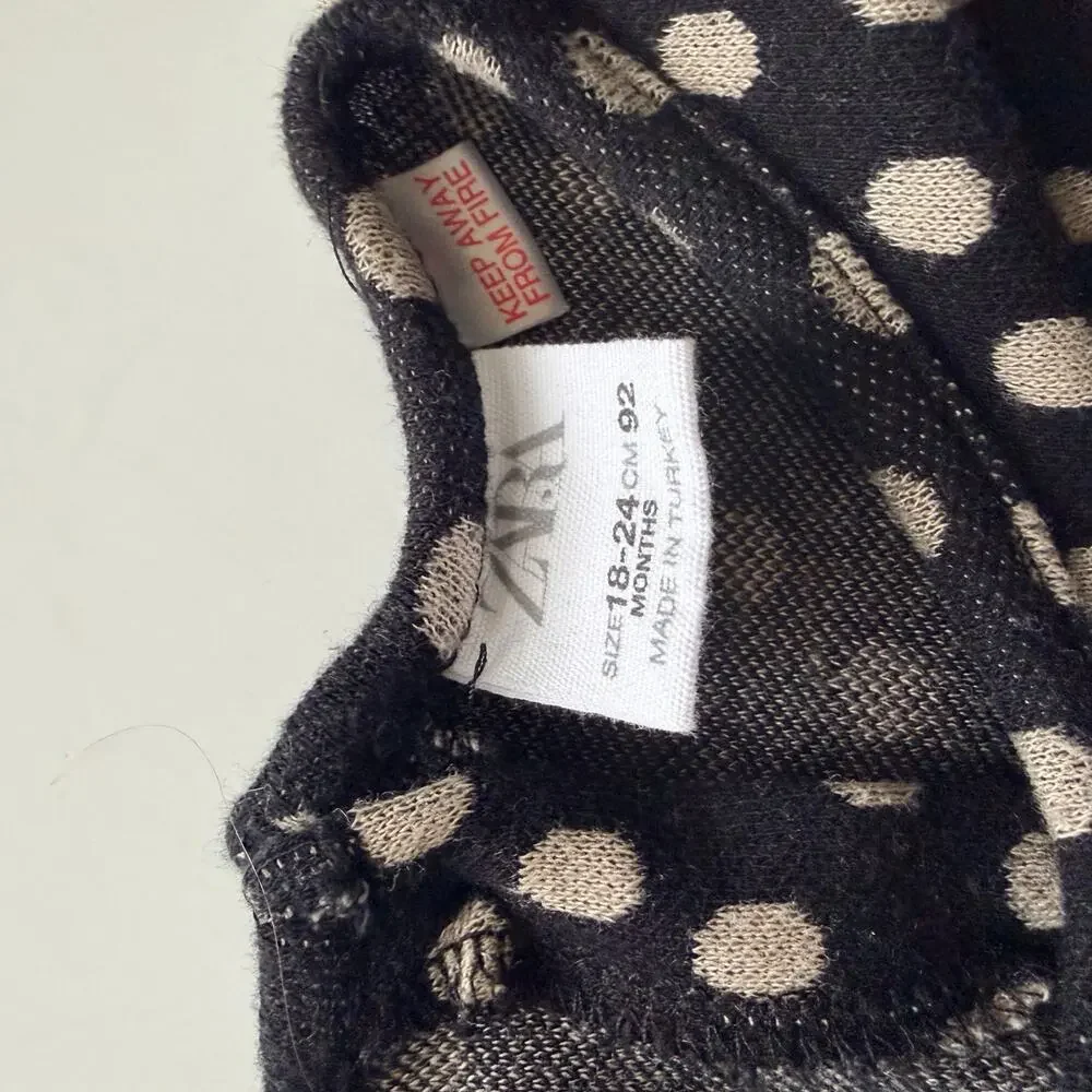 Zara Polkadot Sweater Dress Black Cream Long Sleeve Knit 18-24 months